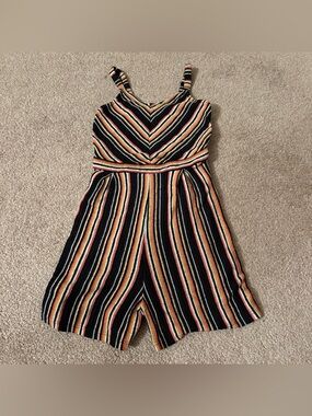 art class Black peach gold Striped Knit Romper Multicolor Bands girls XS 4/5